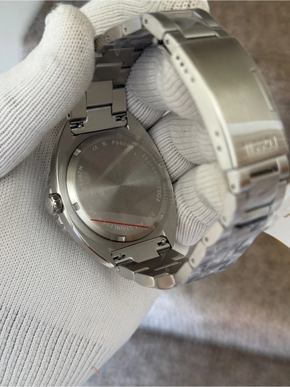 Fossil Stainless Steel Diver Watch - White Dial, Black Bezel Mens
